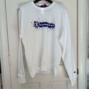 NEW! Champion Women’s White and Blue Graphic Sweatshirt, Size‎ Medium